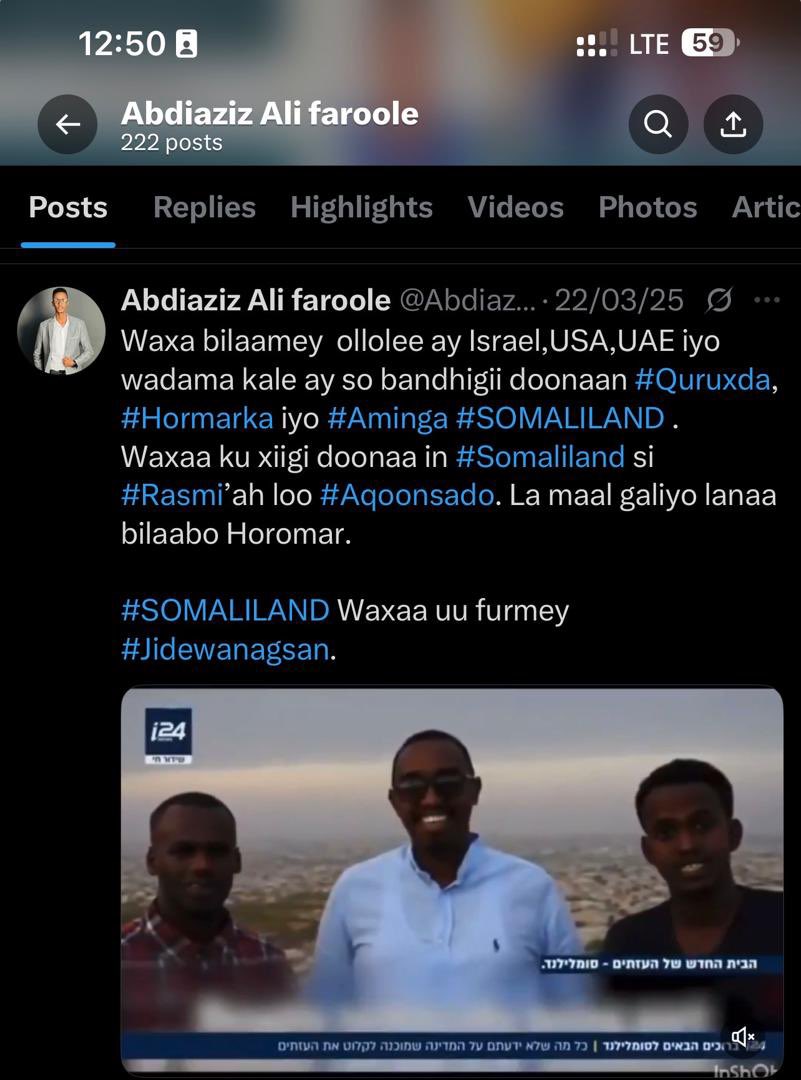 jimale_madar's tweet photo. Bishii 3/2025 &amp; Bishii 10/2025 Ayuu Aqoonyahan, Falanqeeye Arinaha Siyaasada Pagekiisa X soo Geliyay Qoraaladan oo Xaqiiqo Dhab ah Noqotay, In Dawlada Israi!l ay Aqoonsanayso Somaliland. 
Aqoonyahan Eng @Abdiaziz_farole  Hore u soco Bro. https://t.co/VhqfWu5nKK