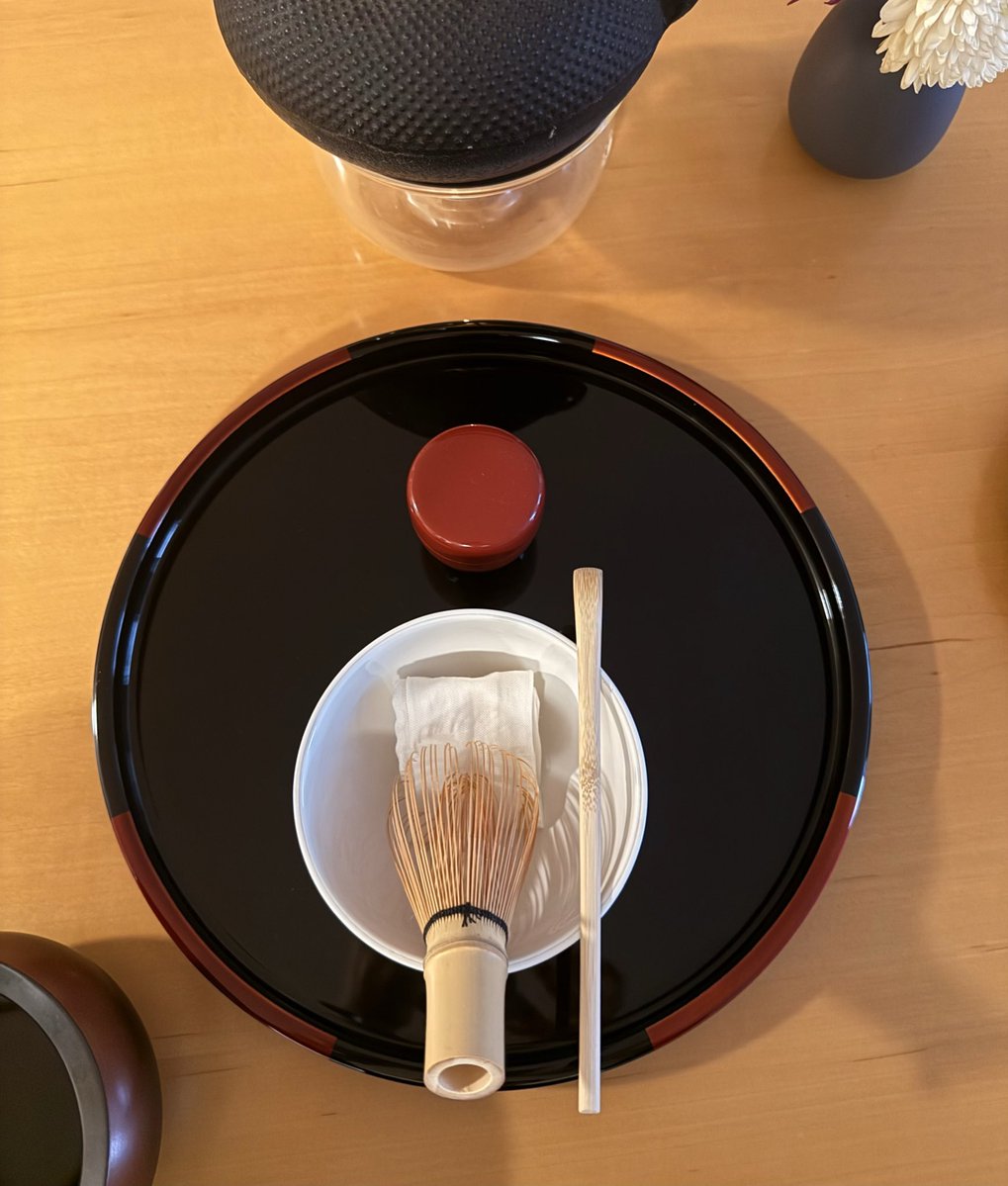 やーっと、きんとん作ったので(いただきもの栗羊羹があったので、栗は入れていない)、初お点前のお菓子に。