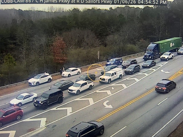 CobbDOT's tweet photo. Crash at Richard D Sailors Pkwy &amp; C.H. James Parkway, blocking the right lane on C.H. James Parkway going SB.
Please proceed with caution.

#ATLtraffic https://t.co/Av4opAoFmN