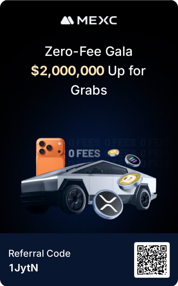 Zero-Fee Gala: $2,000,000 Up for Grabs, XRP, DOGE, SOL &amp; BNB | 0 fees | up to 600% APR |  a Cybertruck awaits
mexc.fm/campaigns/zero…