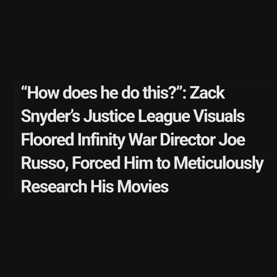 The Russo Brothers say they were floored with the visual aesthetic of Zack Snyder's work so much so that they researched his movies.

"They’re very rich and textured and the use of light is very painterly"

[PIZZA FILM SCHOOL: youtu.be/xqLvMZIO84M?si…]