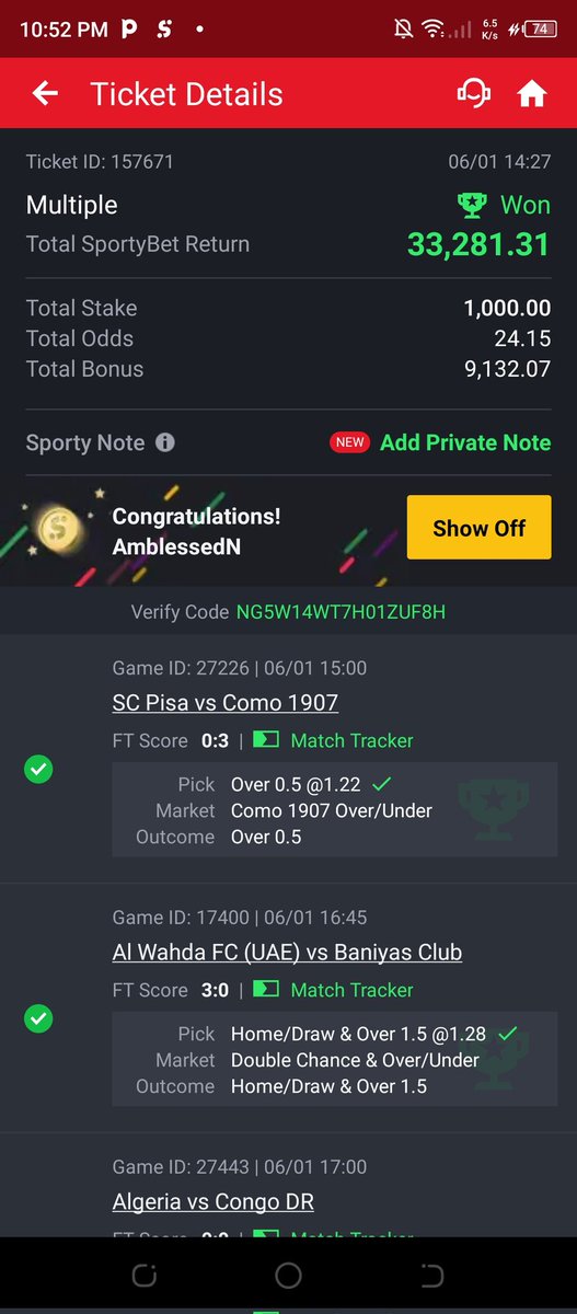 AmblessedMarti1's tweet photo. @BettingTipsMan Thank you BTM https://t.co/arksXyT0dc