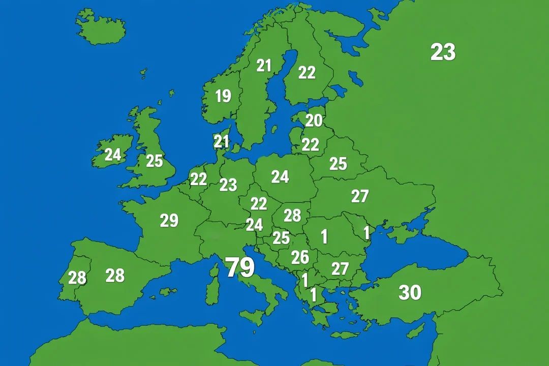 A map of Europe showing the age at which younger generations move out of their parents' homes.