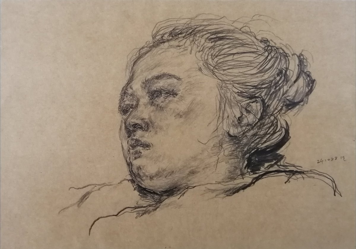 ebisquez's tweet image. 1988年【ATSUKO】12.7×18.2cm クラフト紙に鉛筆
※絵にするイメージが沸いたのでその場でドローイング