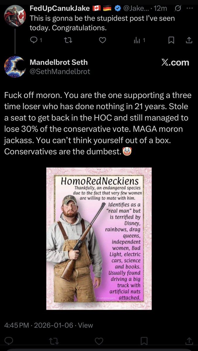 Typical clueless and easily triggered liberal. Tries to insult me and then blocked my reply. Fucking cowards. 🤣🤣🤣🤣