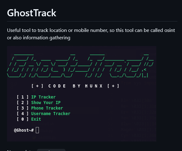 Open-source tool to track location or mobile number.

- github.com/HunxByts/Ghost…

#infosec #cybersec #OSINT