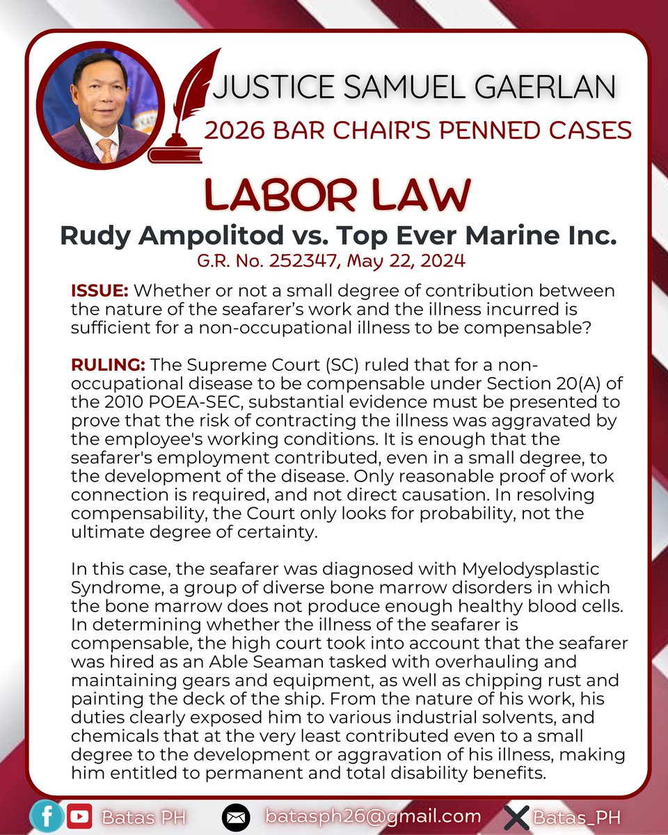 Batas_Ph's tweet photo. JUSTICE SAMUEL GAERLAN PENNED CASE!!⚖️👨‍⚖️ 

Rudy Ampolitod vs. Top Ever Marine Management Phils. Inc.
G.R. No. 252347, May 22, 2024 

#StrivewithHopeandGrit #Bar2026 #AweSAMbar2026 #getthatbar2026
#SuccessAchievedthroughMerit #batasph https://t.co/kc88WkL9RA