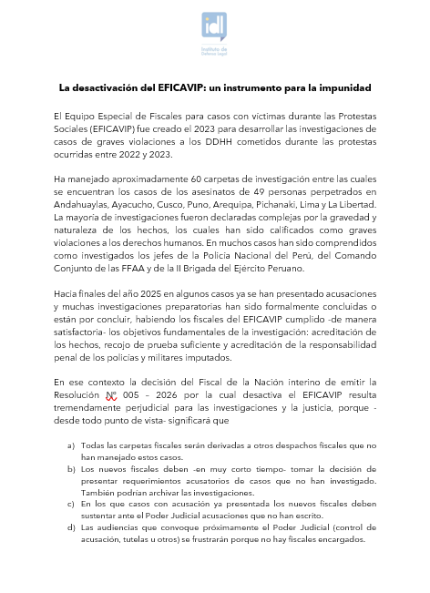 IDL_Rivera's tweet image. La desactivación del EFICAVIP: un instrumento para la impunidad. 
En los casos más graves y complejos estaba pendiente la presentación de acusaciones.