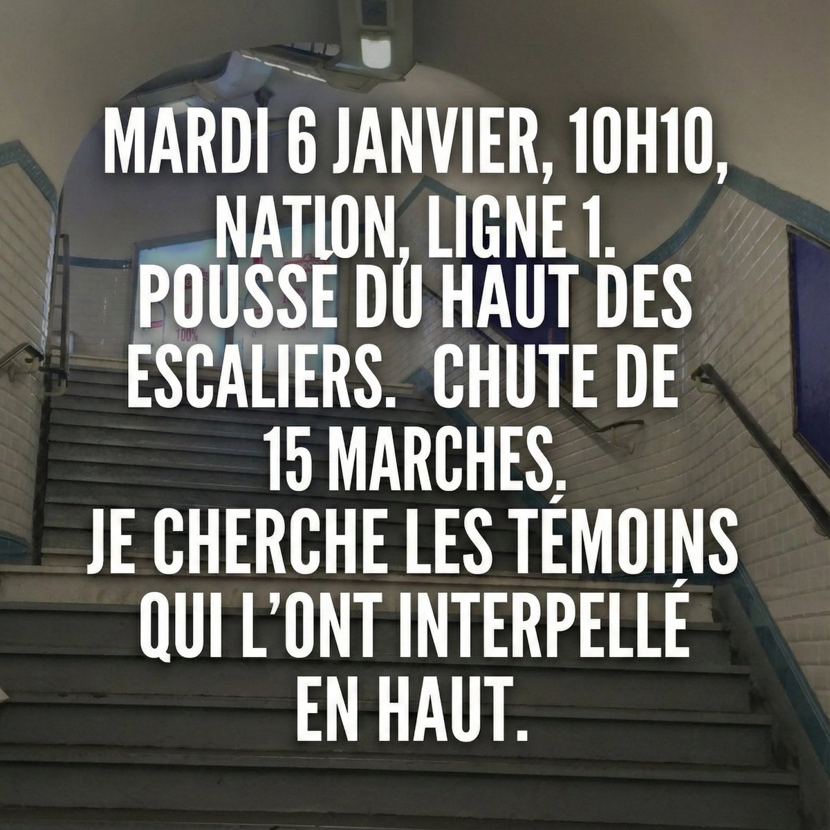 ScienceMusicale's tweet photo. Merci de RT 🔄
#Paris #RATP #Ligne1 #Nation #AppelATemoins #MetroParis @ClientsRATP @Ligne1_RATP  @Ligne2_RATP https://t.co/eAEbowTrdE