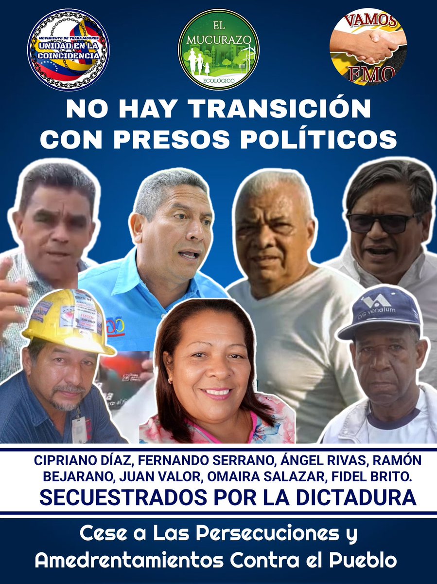 #UnidadEnLaCoincidencia
No hay Transición conPresos Políticos.

Cese a Las Persecuciones y Amedrentamientos Contra el Pueblo.