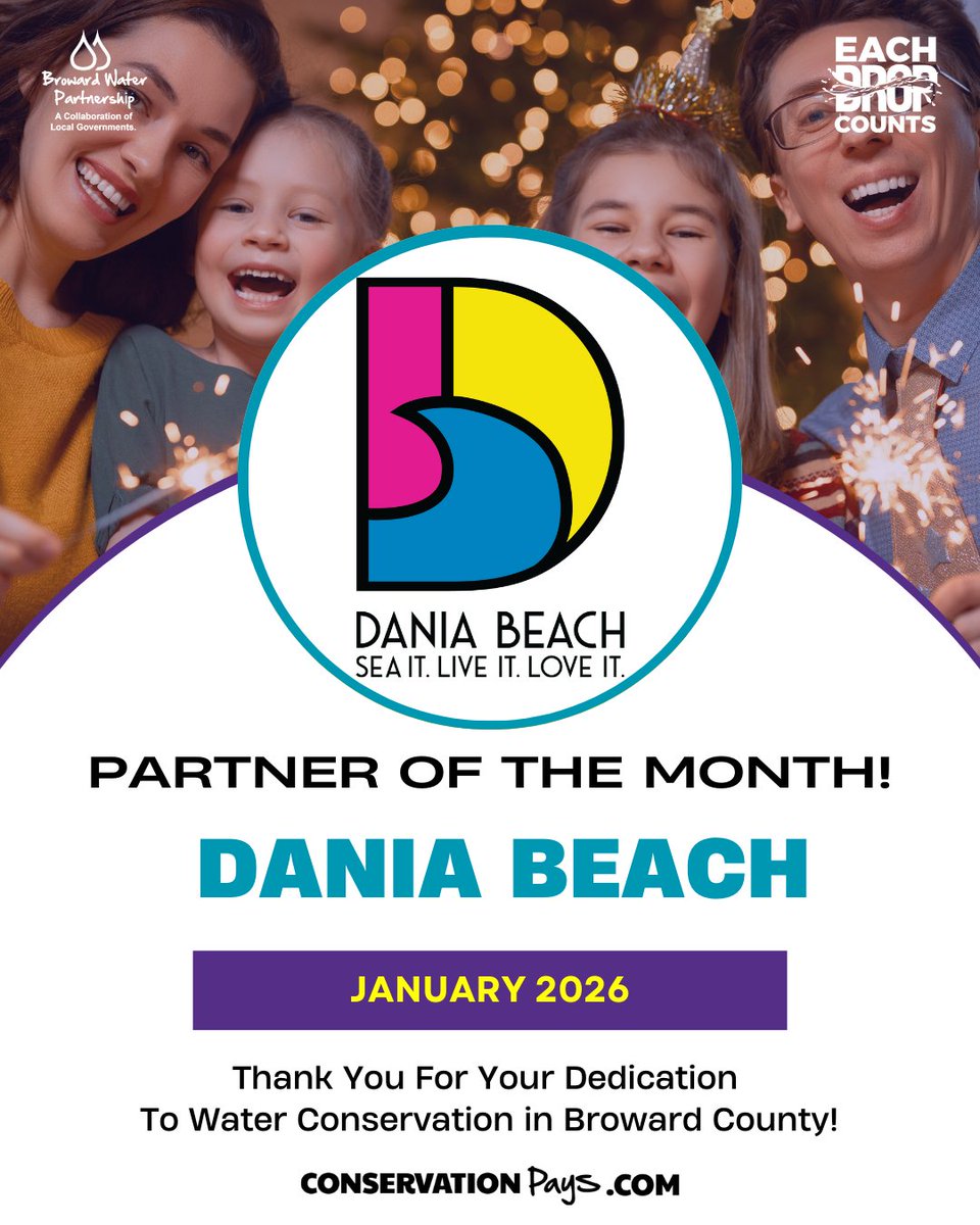 Partner of the Month 

This month, we celebrate Dania Beach for its leadership in water conservation! Through their active participation in the Broward County Water Partnership and a substantial number of high-efficiency toilet rebate applications.