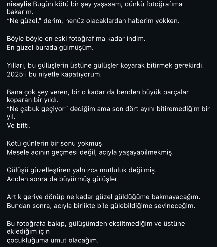 nisaylis's tweet photo. Kötü günlerin bir sonu yokmuş.
Mesele acının geçmesi değil, acıyla yaşayabilmekmiş. https://t.co/3XI0qiMxoh