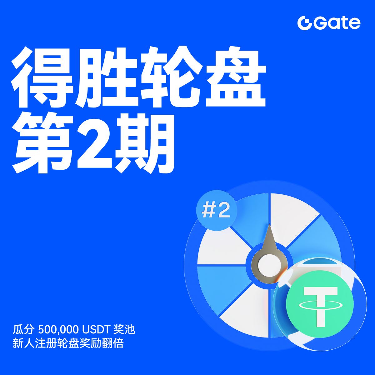 🎯得胜轮盘第2期，瓜分500,000 USDT奖池🔺全员抽奖奖励：ETH、GT、USDT等多重奖励，抽中即自动发放🔺每日幸运大奖：每天1名用户可抽中价值500  USDT的ETH 🔺合约交易任务奖励：完成指定合约交易任务，即可获得抽奖次数