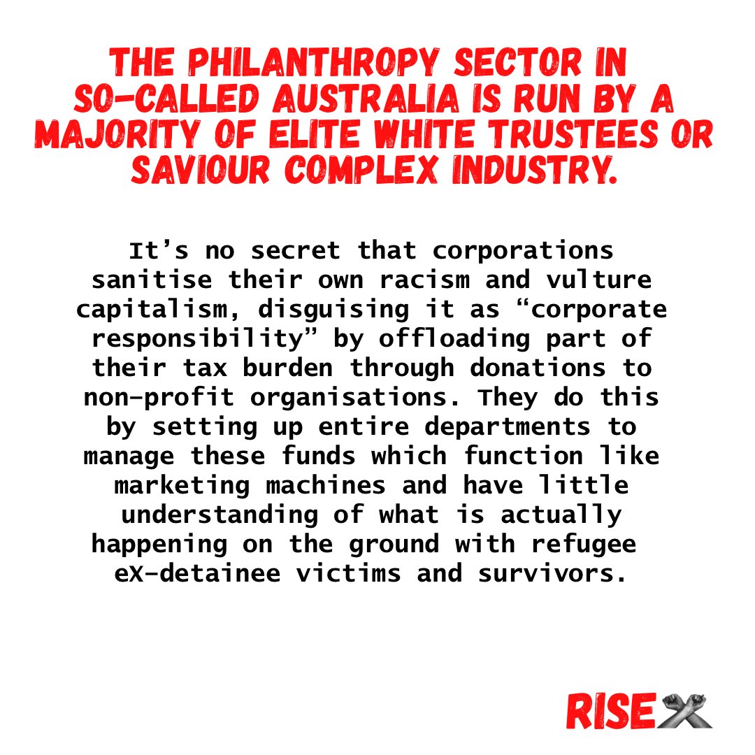 riserefugee's tweet photo. The philanthropy sector in so-called Australia is run by a majority of elite white trustees or saviour complex industry.
https://t.co/VQMRQQiO15
RISE eX-detainees
#eXdetainees #whitesaviorcomplex #saviourcomplex #refugeesaviourcomplex https://t.co/ldSHEHqOX8