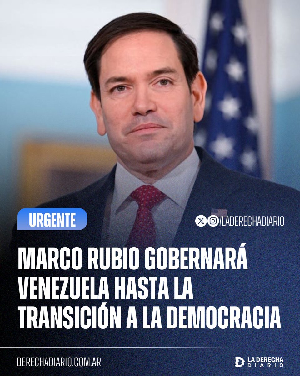 🚨🇺🇸🇻🇪 | Marco Rubio "gobernará" Venezuela hasta la transición a la democracia: Según reportes, el Secretario de Estado de Trump mantiene llamadas diarias con la dictadora interina Delcy Rodríguez y estaría liderando la estrategia y la agenda en el país en estos momentos.