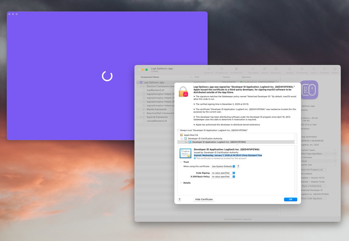 叼毛罗技，证书过期了，驱动拉不起来，鼠标自然滚动是反的

解决方法是：
系统时间调回 1月7日之前
活动监视器中结束 logi 相关的所有进程
重新打开 Loji Options + 就能拉起驱动了