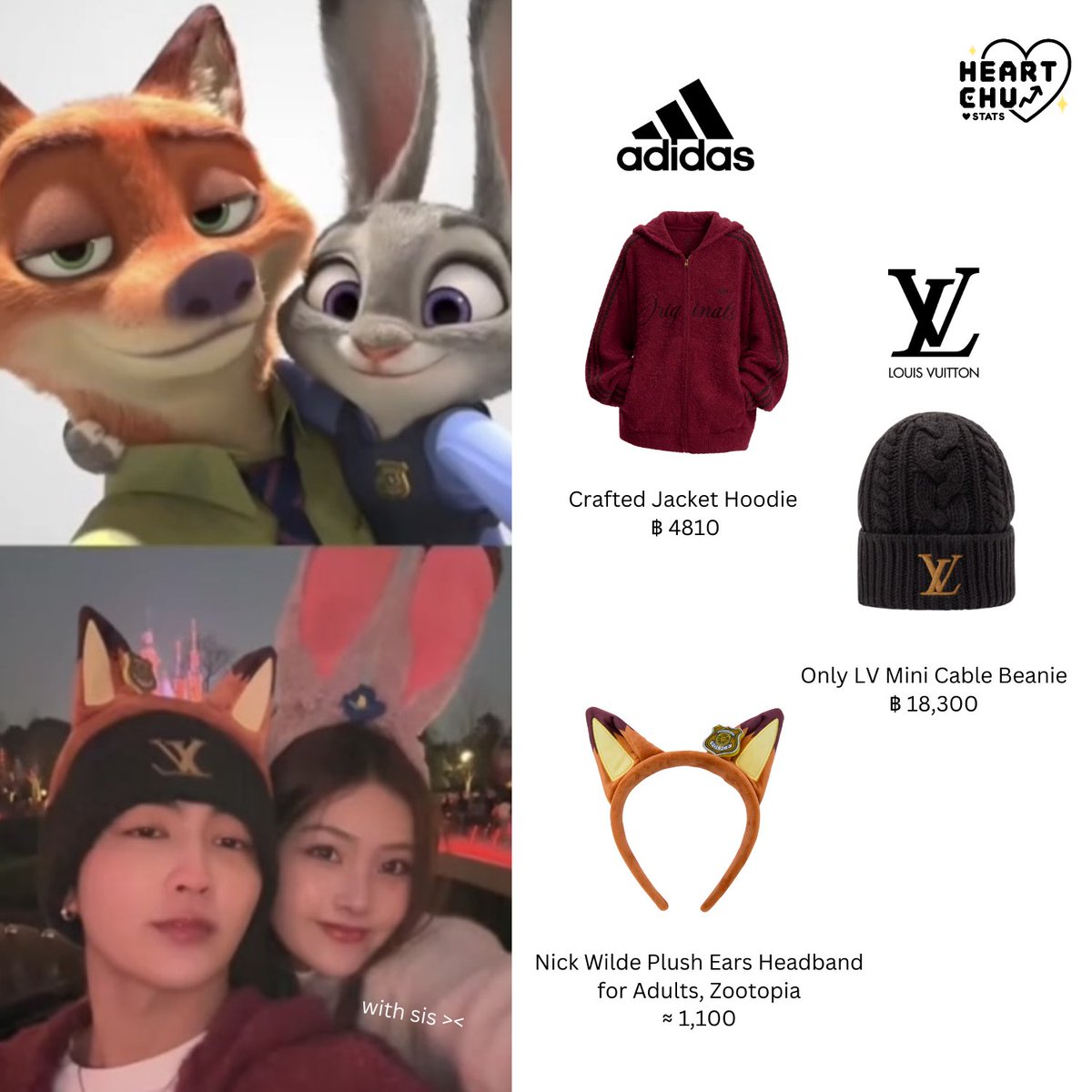 HEARTCHU_stats's tweet photo. 📂 #HEARTitems , #HEARTchuthiwat
JACKET : @adidas #Adidas
BEANIE : @LouisVuitton #LouisVuitton
HEADBAND : Zootopia 🦊
📷 ig - heart.busofficial 🎡✨️
#HEARTCHUstats
#BUSbecauseofyouishine https://t.co/VFzBvgaOPt