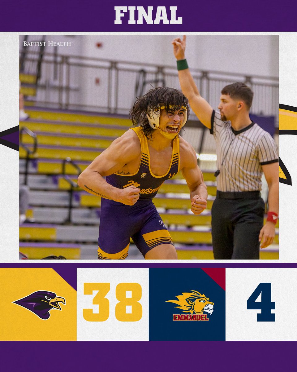 FALCONS WIN ✅

Montevallo returns to conference dual action in style, rolling to a dominant 38-4 home victory over Emmanuel!

#TogetherWeRise