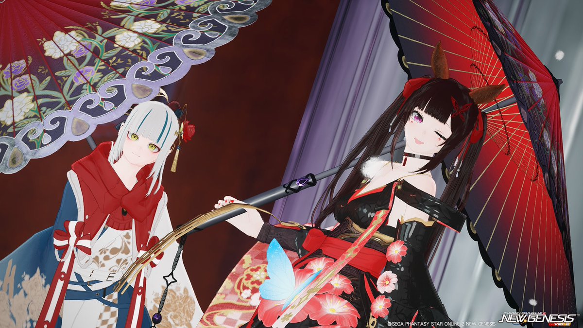 昼上げは秋ちゃん(<a href="/akichan_ngs/">秋</a> )と！
傘合わせ！
この傘めっちゃいいんだよね☂️
地味に酢は馬だよ、うん
 #PSO2NGS_S︎S 
 #メンテの日なのでssを貼る