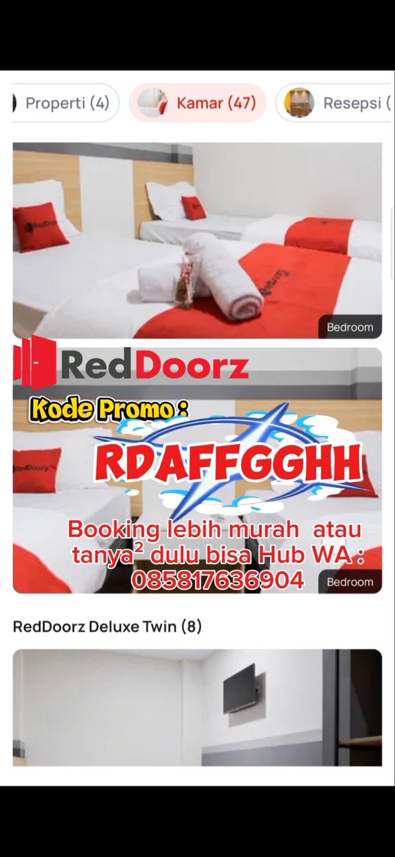 Pakai kode promo RedDoorz ⬇️

RDAFFGGHH 

📌 Mau lebih murah dari kode promo?
✨ Chat aja: wa 085817636904

💬 Bisa WhatsApp &amp; bayar di tempat
👐 Free bantu cariin yang rekomended biar nggak salah pilih!

Yuk hemat tanpa ribet! 💸❤️

#reddoorz #penginapan #hotel
