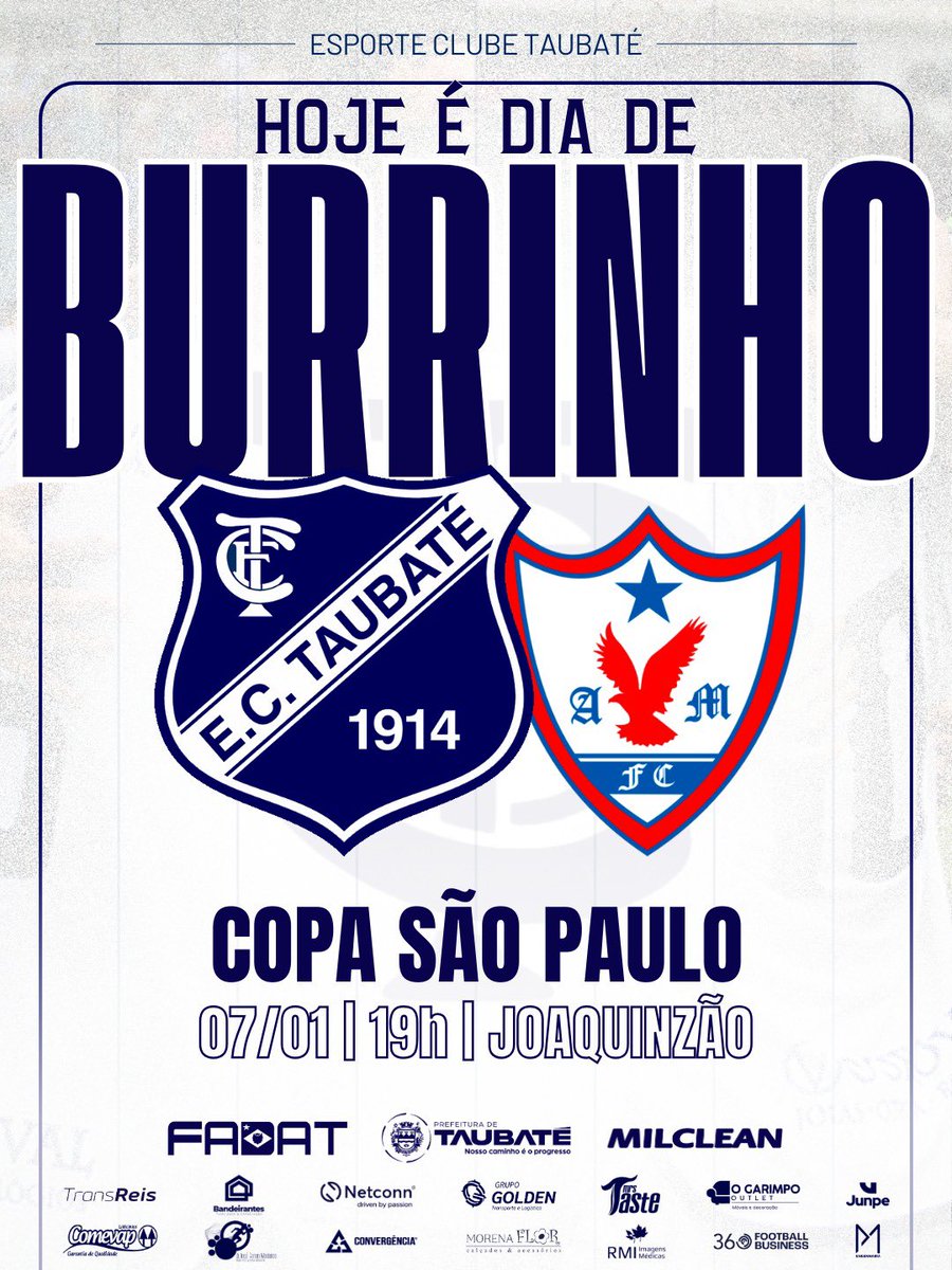 ectaubate's tweet image. DIA DE BURRINHO 🫏
Noite de @copinha no Joaquinzão!

⚽ Taubaté x Águia de Marabá 
🏆 Copa São Paulo de Futebol Júnior
📅 07/01 (qua)
🏟️ Joaquinzão
🕒 19h

#OrgulhoDeSerTaubaté