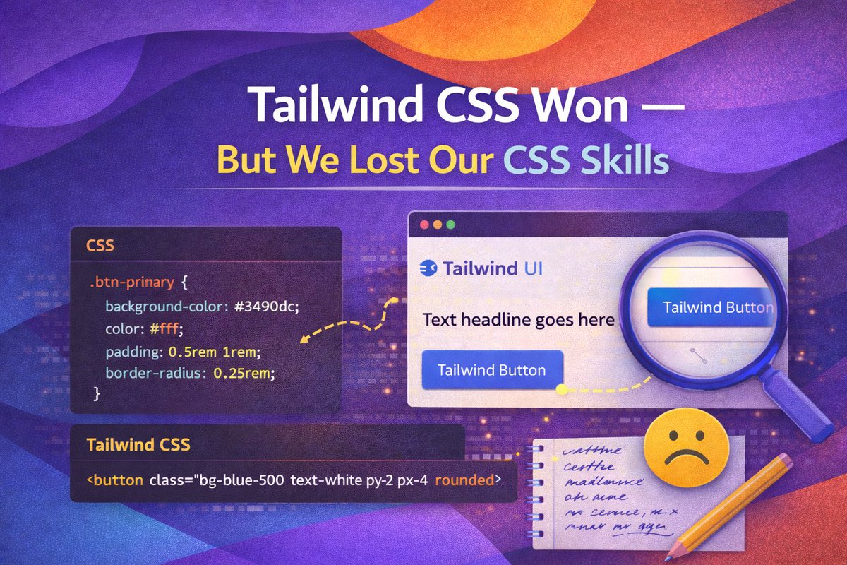 Tailwind CSS has won the framework war, but have we lost something vital in the process? 🎨

I’ve been thinking about how utility-first workflows might be eroding our core CSS skills. Are we becoming decorators instead of engineers?

Read more:

alexanderburgos.netlify.app/blog/tailwind-…