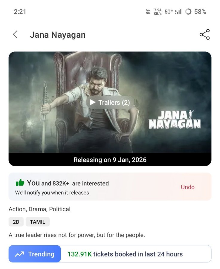 KVFC_Official's tweet photo. Last 24 hours 132.91K+ BMS tickets sold for #JanaNayagan 🔥 https://t.co/RG76HYM9n0