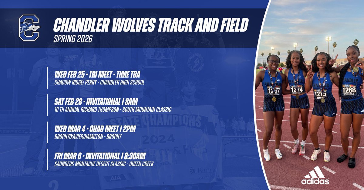 WolfPacTrack's tweet image. Chandler Track is back and recharged after a well-earned break. As we gear up to kick off our spring season, our focus is set on chasing another championship. The spring schedule is officially live, let’s get to work. 🏆 @CUSDAthletics @SOC_CHSWOLVES @ChandlerUnified