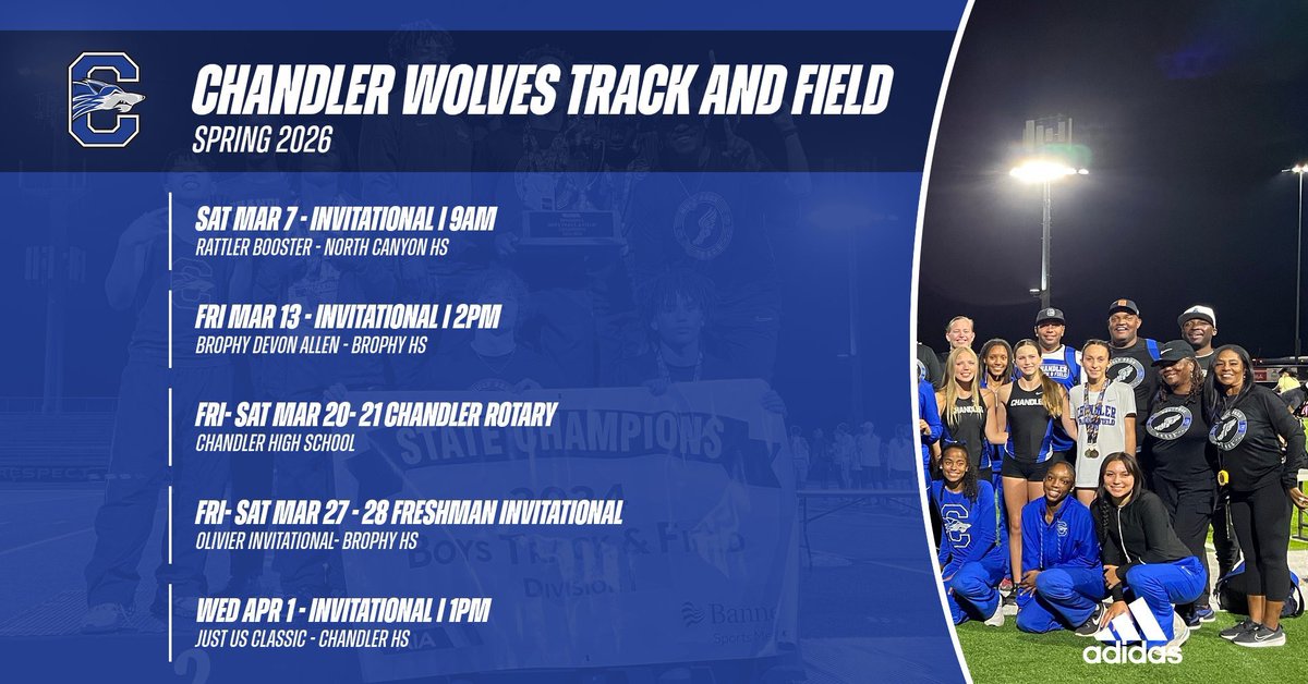 WolfPacTrack's tweet image. Chandler Track is back and recharged after a well-earned break. As we gear up to kick off our spring season, our focus is set on chasing another championship. The spring schedule is officially live, let’s get to work. 🏆 @CUSDAthletics @SOC_CHSWOLVES @ChandlerUnified
