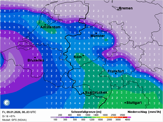 PvForecast's tweet image. gfs18z #sneeuw #regen #vrijdag