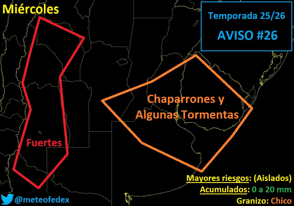 #Tormenta MIÉRCOLES | Enero arrancó chill pero va calentando motores. Tendremos las clásicas tormentas en Cuyo de verano en la tarde. Algunas tormentas tambien al Este sin demasiada relevancia, tampoco muy claro los horarios.

El finde llega el primer ciclón del año en el país 😃