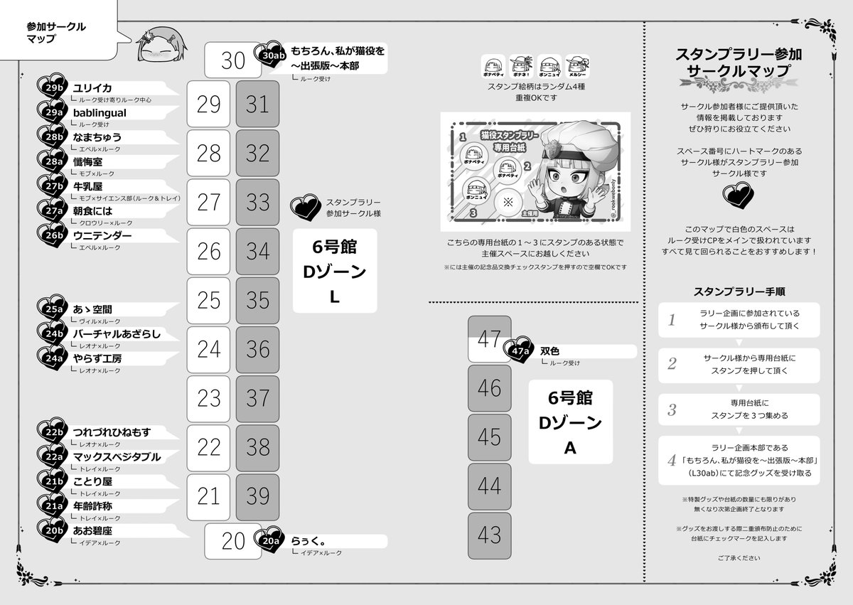 にゃるかりページ 🐱1/11猫役スタンプラリー参加サークル様一覧🗺】 1/11インテックス