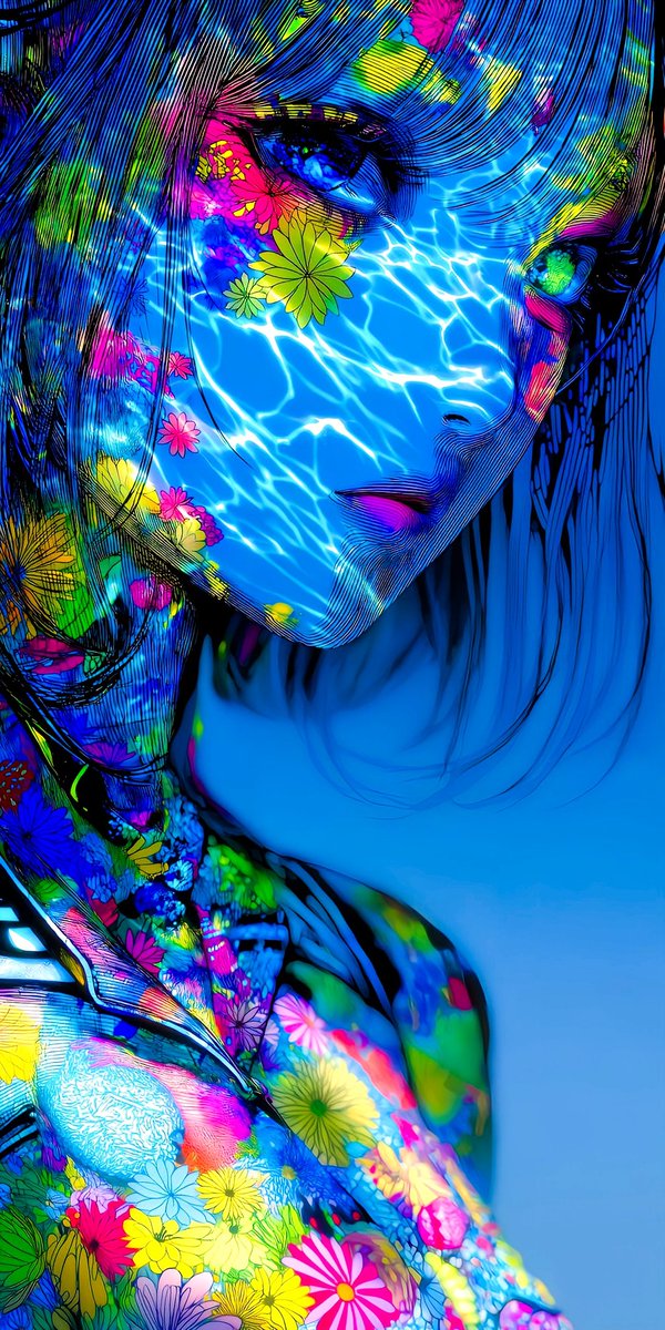 おはよーございます🪸 #NeonOceanGirl #midjourneyV7