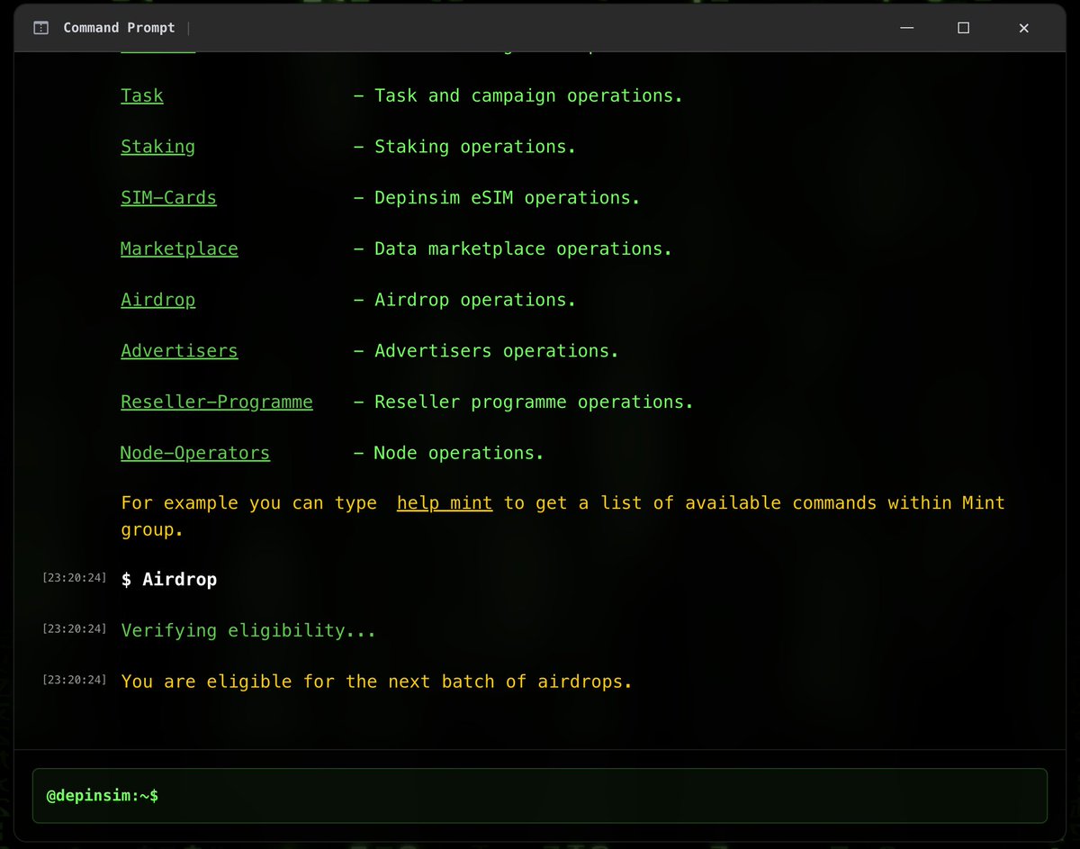 🎁Second Batch of Airdrop Coming soon!  

Check the eligibility👇: 
- TG Bot users with points 
- Depinsim Premium Miner holders  

Holding a Premium Miner means becoming part of the Depinsim network. Join now: dapp.depinsim.com/miner 

More details will be shared shortly.