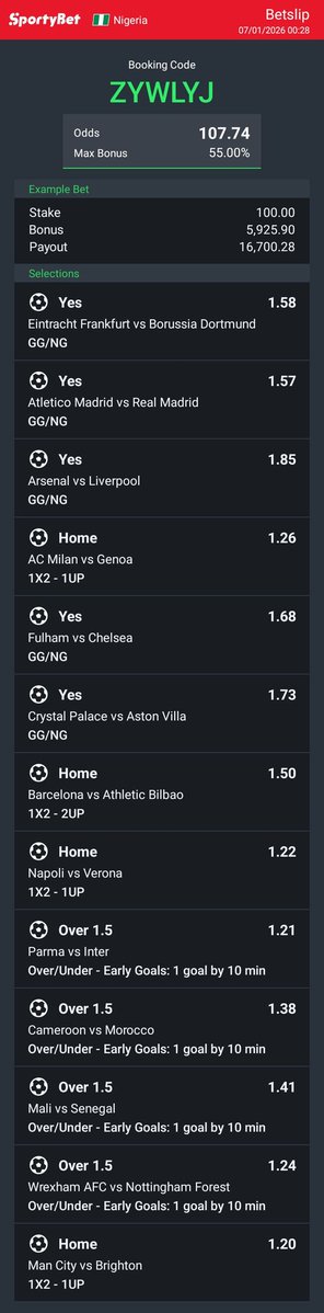 triggerlord744's tweet image. Hey check out the bet I just placed on Sportybet! coming home ✅sportybet.com/?shareCode=ZYW…