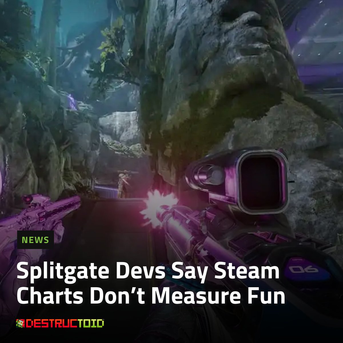 destructoid's tweet image. The Splitgate team argues that Steam chart rankings don’t truly reflect how enjoyable a game is — and that fun can’t always be quantified by numbers alone. #Splitgate #GamingOpinion #Destructoid #SteamCharts