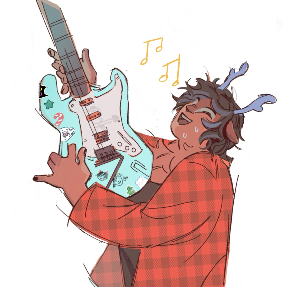 mushyburger's tweet image. #DELTARUNE my friends drew the stickers on her guitar