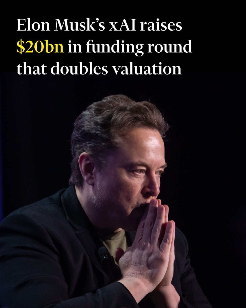 The upsized deal more than doubles xAI's valuation since last spring, despite growing concerns over illegal content generated by the start-up's AI. ft.trib.al/NzNRbKb