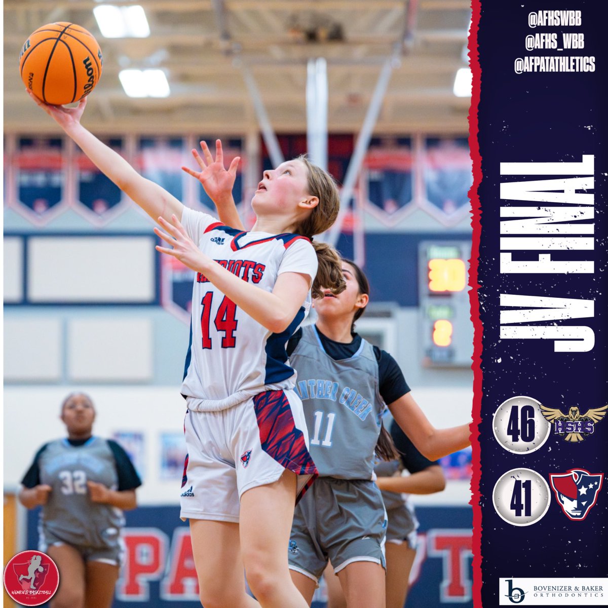 AFPatAthletics's tweet image. @AFHS_WBB JV Final: Your JV Lady Patriots took a hard fought loss against the Hawks of Holly Springs. #PatFam #RepAFHS