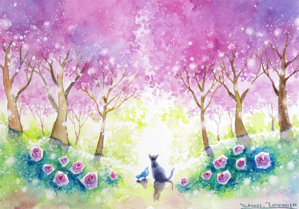 水彩画「春日和」 春を歌う」🎶 SMサイズ #絵描きさんと繋がりたい #絵描き人 #絵