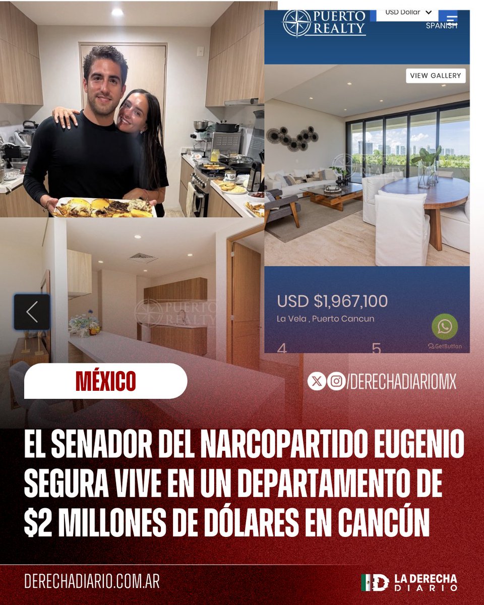 🇲🇽 | AUSTERIDAD SOLO PARA EL POBRE PUEBLO, NO PARA EL POLÍTICO: El senador del narcopartido Eugenio Segura, quien despreció el IMSS por un hospital privado exclusivo, vive en un departamento de lujo en Cancún, valorado en 2 millones de dólares, reveló <a href="/jorgegogdl/">Jorge García Orozco</a>.