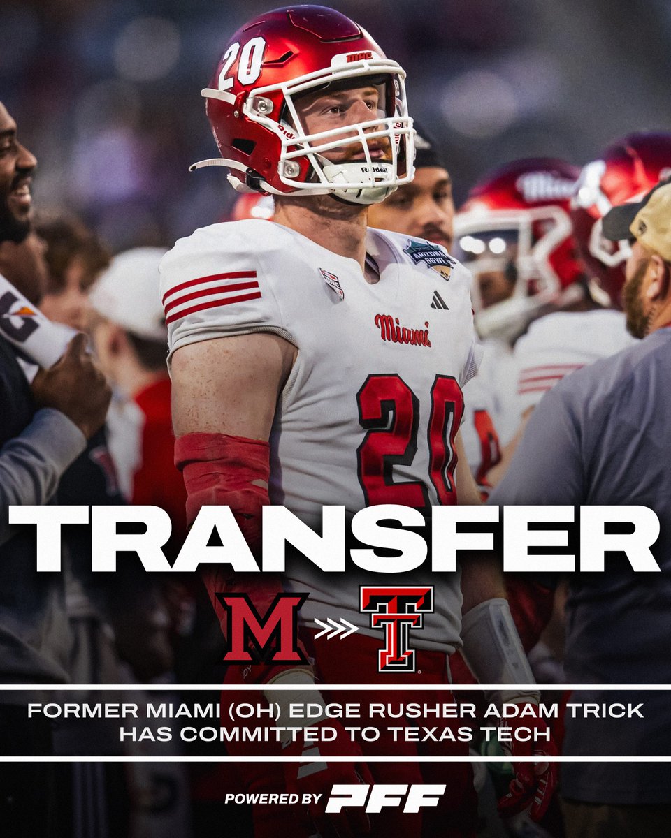 PFF_College's tweet photo. Former Miami (OH) EDGE Adam Trick has committed to Texas Tech🌵

3rd Most QB Pressures in College Football This Season (66)

(Via: @max_olson) https://t.co/TeXs5ncXiH