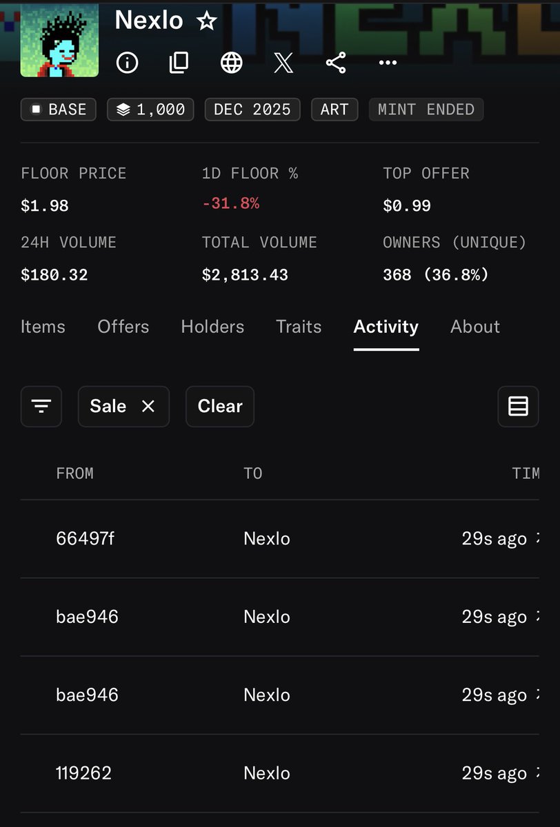Swept some 🧹
Only 1000 supply NEXLO👾🔥

GET YOURS : opensea.io/collection/nex…