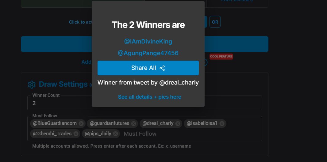 WINNERS 📢

<a href="/IAmDivineKing/">Divine👑</a> 
<a href="/AgungPange47456/">Agung Pangestu</a> 

Congratulations, kindly open a ticket on Discord to claim. 

Stay tuned and good luck.