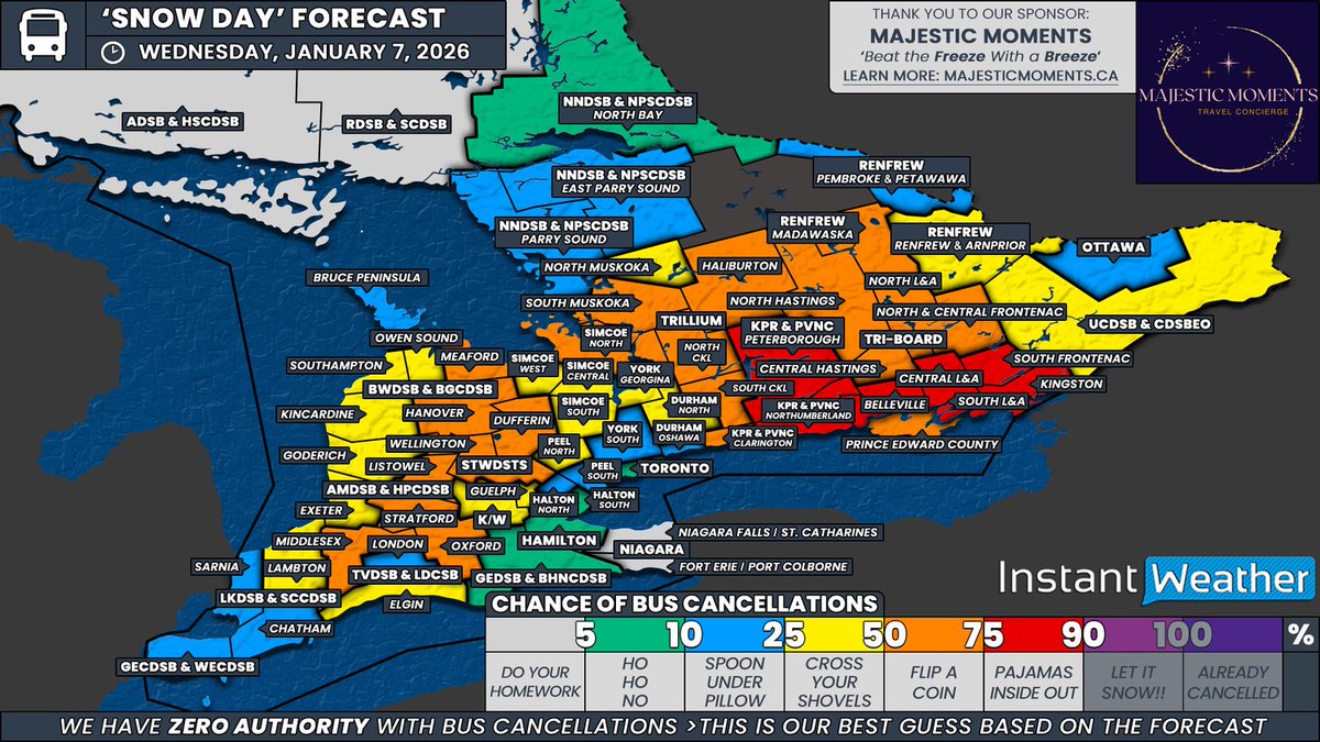 IWeatherON's tweet image. #ONStorm #ONwx 🚌 ‘Snow Day’ Forecast: Some Parts of Southern Ontario May See a Third Day of Bus Cancellations on Wednesday

📅 Wednesday, January 7, 2026

⤵️ VIEW TOMORROW'S FORECAST HERE ⤵️
🔗 instantweatherinc.com/article/ontari…

Disclaimer: Instant Weather has zero authority when it comes…