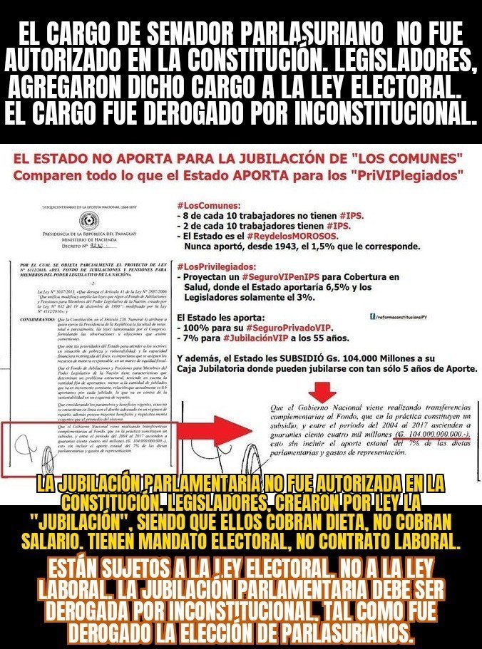 Jubilarse a los 45 es una locura. Cierto.

Pero, jubilarse como los parlamentarios, es cosa de puercos:
- Cobrando dieta, no salario.
- Con Mandato de 5 años, no con Contrato de 30 años.
- Dependiente de la Ley Electoral, no de la Ley Laboral.
- Pueden jubilarse a los 55 años, no