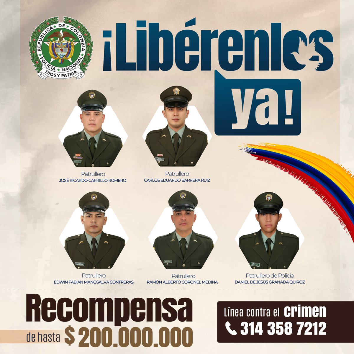 ¡𝗖𝗥𝗜𝗠𝗘𝗡 𝗤𝗨𝗘 𝗔𝗧𝗘𝗡𝗧𝗔 𝗖𝗢𝗡𝗧𝗥𝗔 𝗟𝗔 𝗗𝗜𝗚𝗡𝗜𝗗𝗔𝗗 𝗛𝗨𝗠𝗔𝗡𝗔 𝗬 𝗟𝗔 𝗣𝗔𝗭 𝗗𝗘𝗟 𝗣𝗔𝗜́𝗦!

Condenamos con absoluta firmeza el 𝘀𝗲𝗰𝘂𝗲𝘀𝘁𝗿𝗼 𝗱𝗲 𝗰𝗶𝗻𝗰𝗼 𝗽𝗼𝗹𝗶𝗰í𝗮𝘀 𝗲𝗻 𝗧𝗶𝗯𝘂́, Norte de Santander, quienes regresaban de su permiso de fin de