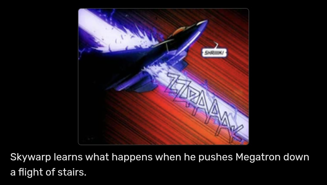 FizzlePope's tweet photo. @king_ghoost Obsessed with the obsession of Skywarp pushing people down stairs https://t.co/vWFuCUt1dz