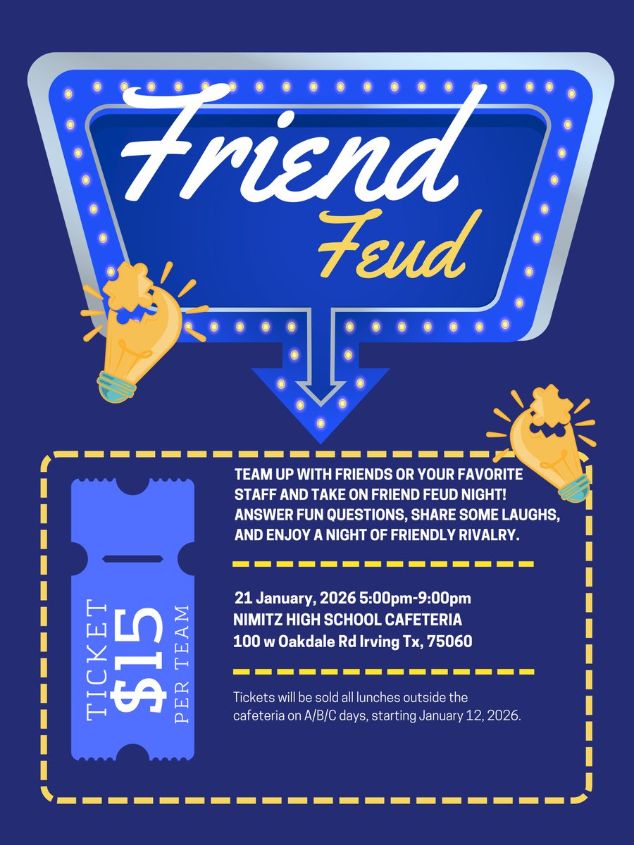 Nimitz_FCCLA's tweet photo. @NimitzVikings gather your friends and favorite teachers and compete for a chance to win the grand prize: 5x $25 Visa Gift Cards! 
Register your team of 5 for $15 starting 1/12 outside the cafeteria during all lunches. https://t.co/elygnjjaR6