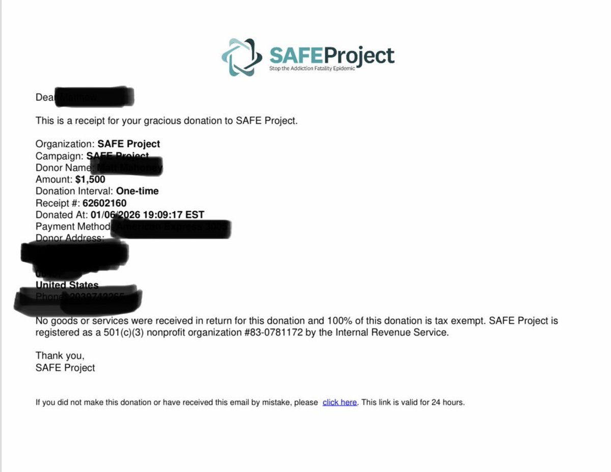 We have just donated another $1500 to the <a href="/SAFEprojectUS/">SAFE Project</a> a charity that fights the opioid crisis in the United States

In honor of $ANDIE 🙏🏻